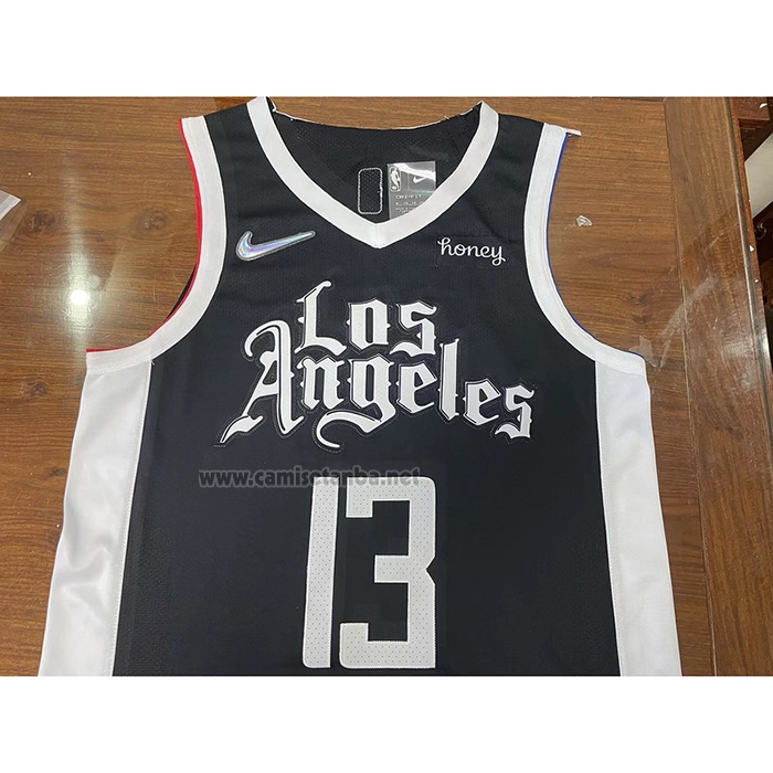 Camiseta Los Angeles Clippers Paul George #13 Ciudad 2020-21 Autentico Negro
